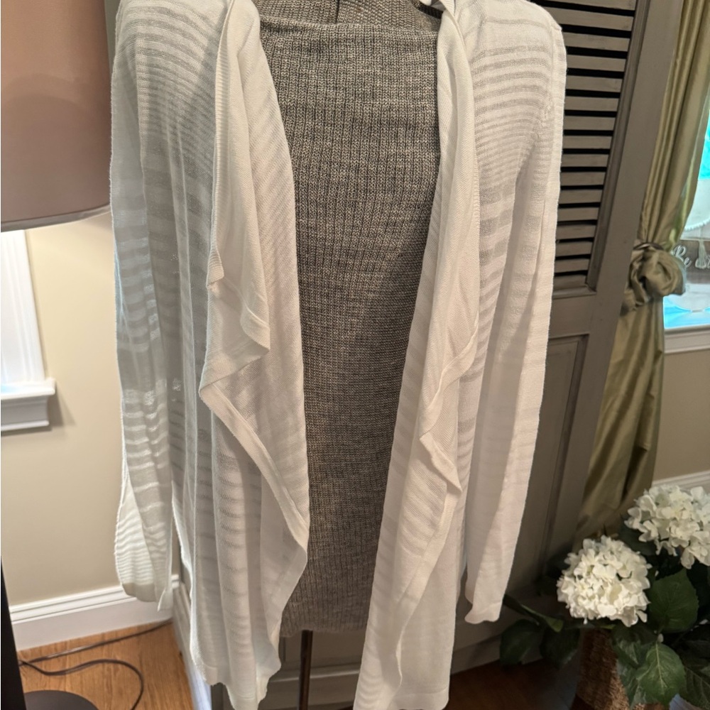Calvin Klein White Waterfall Cardigan Sweater Lightweight Knit - Picture 2 of 7
